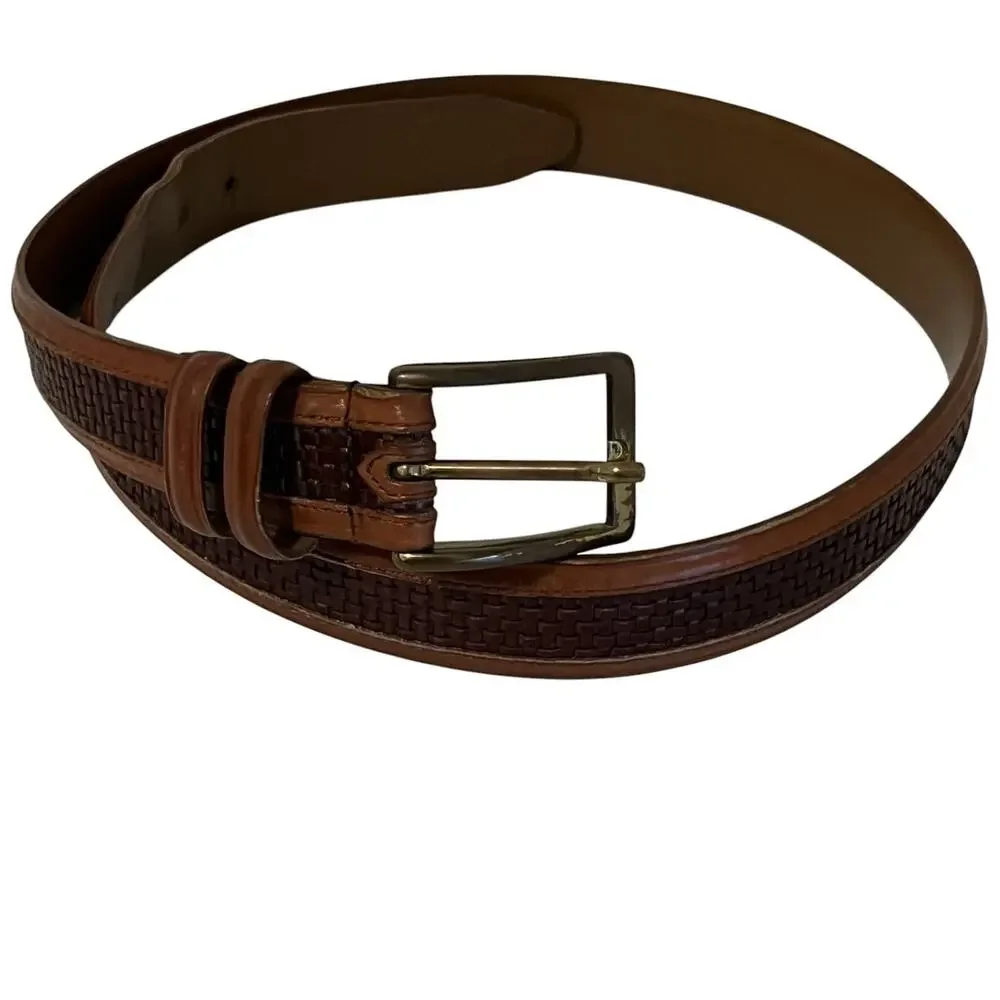 Allen Edmonds Mens Woven Calfskin Leather Brown Belt Brass Buckle USA Size 36